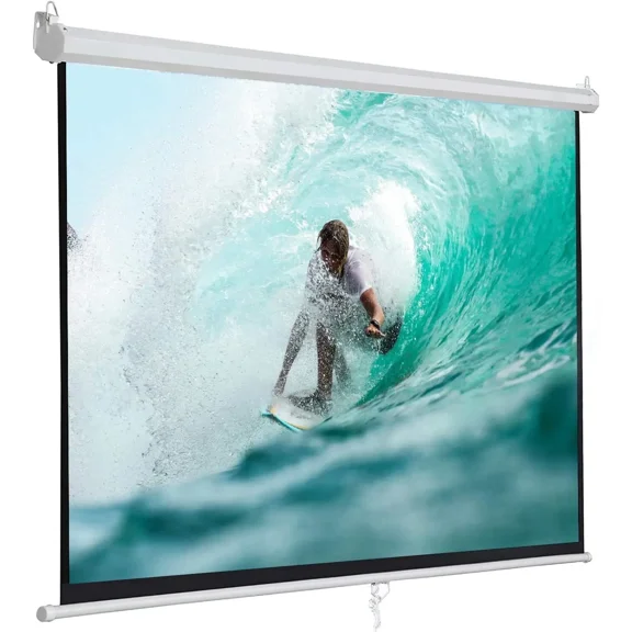 GJWL HD Manual Pull Down Projection Screen High-Quality Projector Screen Easy to Install Wrinkle-Free Indoor Outdoor Home Theater Office Presentation Screen, 100 Inch-16:9 HD-White