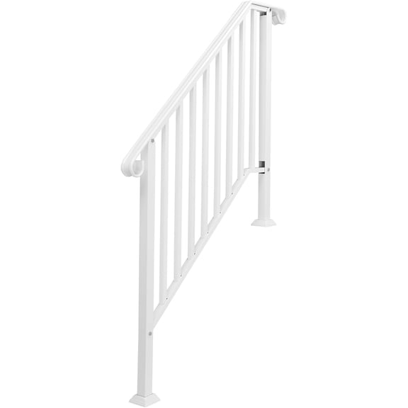GJWL Handrails for Outdoor Steps, Stair Handrail Fits 1 to 4 Steps, Wrought Iron Hand Rail Stair Railing Kit for Concrete Steps, Porch Steps or Wooden Steps (White, 3 to 4 Steps)