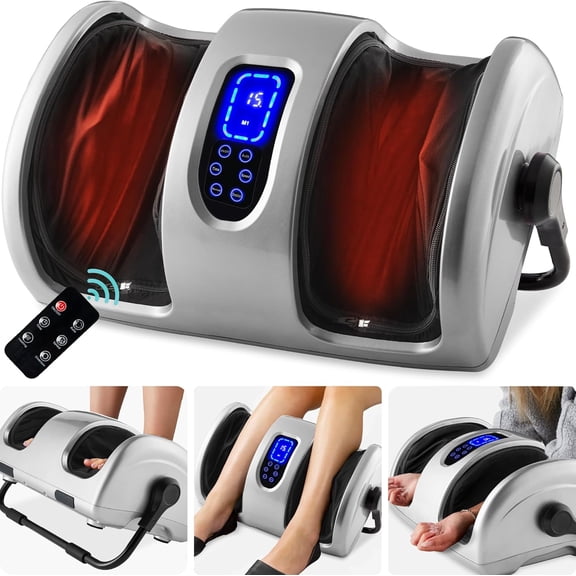GJWL Heated Shiatsu Foot Massager for Pain Relief, Plantar Fasciitis, Neuropathy, Blood Circulation w/Compact Design - Silver