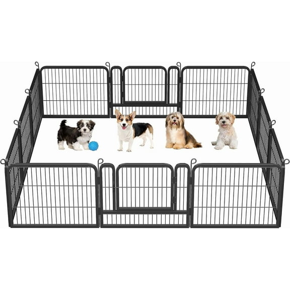 GJWL Heavy Duty Dog Playpen Outdoor for Camping, Yard, Garden 24" H Exercise Pen Fence for Small/Medium/Large Animals (Black, 12 Panels)