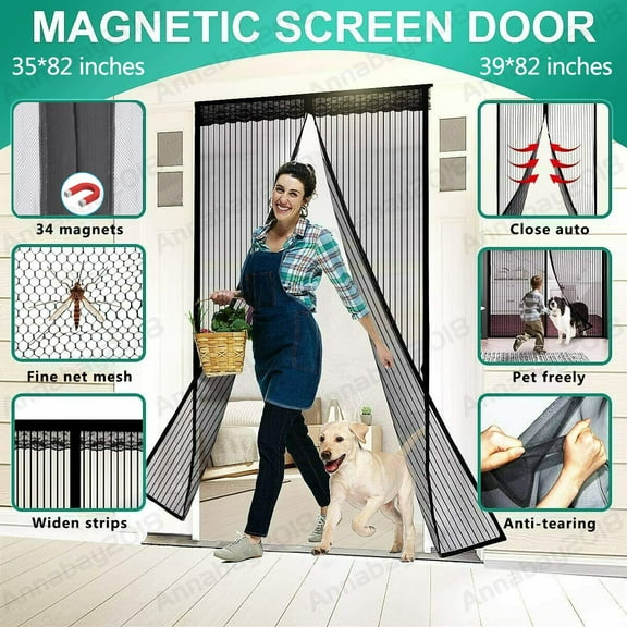GJWL Heavy Duty Magnetic Screen Door Hands-Free Mosquito Mesh Anti Bugs Fly Curtain No Tools Needed Quick Setup for RV Camper Home Windows Doors, 35 x 90 inches (90 x 230 cm)