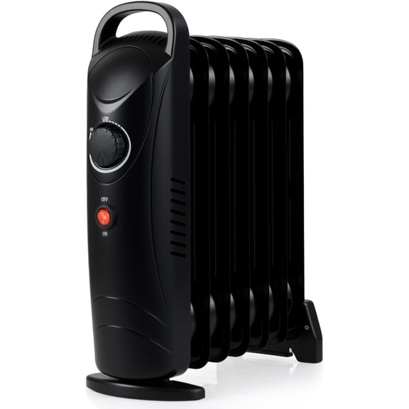 GJWL Oil Filled Radiator Heater, 700W Portable Radiant Space Heater with Adjustable Thermostat, Overheat Protection, Small Mini Electric Oil Heaters for Indoor Use, Home, Office, Black