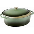 thumbnail image 1 of GJWL Oval 7.5 Quart Enamel Cast-Iron Dutch Oven, Heavy-Duty Pre-Seasoned for Baking, Cooking w/Side Handles – Deep Olive Green, 1 of 9