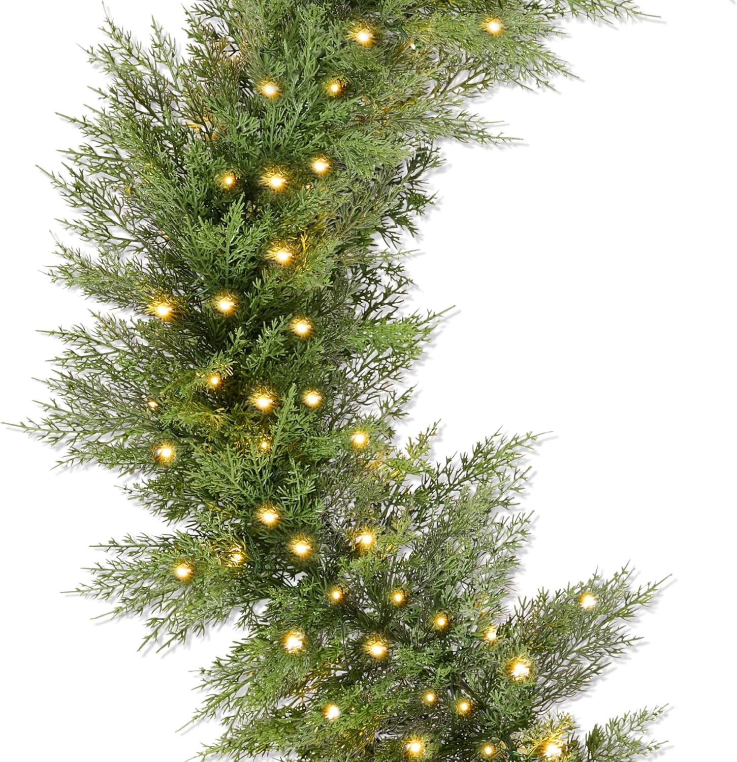 GJWL Pre-Lit Cedar Cypress Christmas Garland w/Twinkling LEDs, 6Ft ...