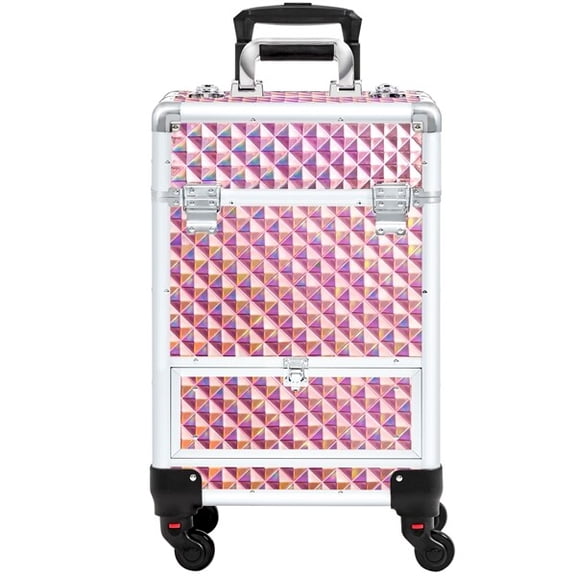 GJWL Rolling Makeup Case Large Professional Aluminum Cosmetic Case with Drawer&Wheels