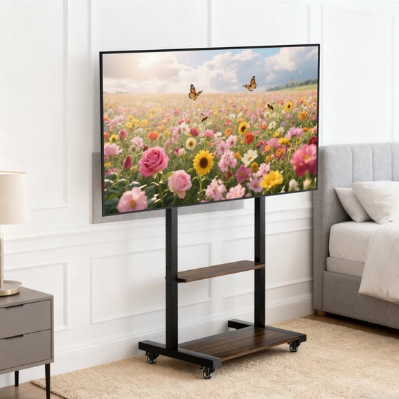 GJWL TV Stand Mobile Cart Mount with Shelves for Plasma LED Flat Screen fits 40-100