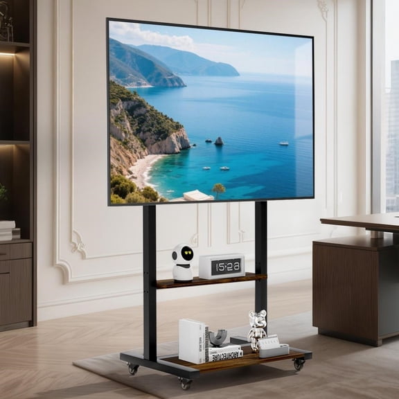 GJWL XXL Rolling TV Floor Stand 40-86" LCD LED Screen TV Cart Mount Height Adjustable