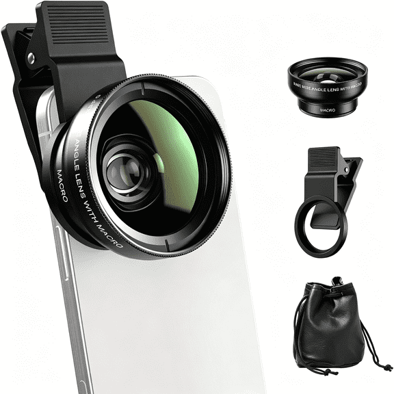 GJX 0.45X Wide Angle & 12.5X Macro Lens, Clip-On Phone Camera Kit for Iphone & Android Perfect for Selfies, Travel, and Close-Ups