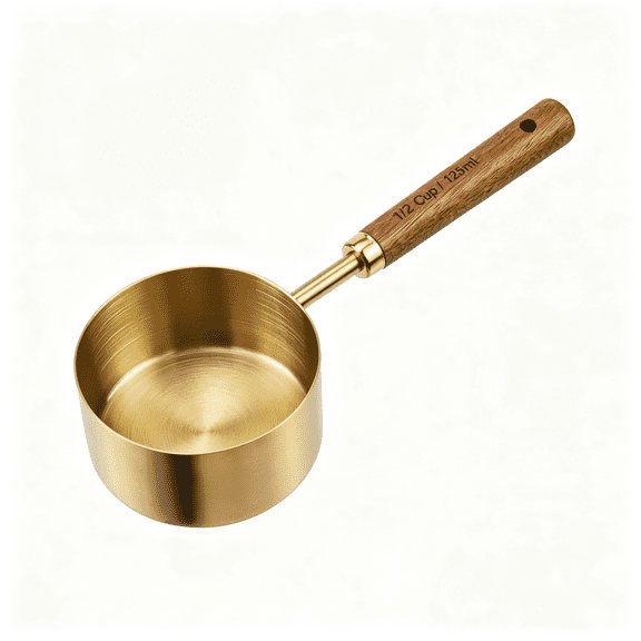 GJX 1/2 Cup Measuring Cup with Wooden Handle,125Ml Stainless Steel Half Cup Scoop for Baking,Cooking Wet&Dry Ingredients,Kitchen Measuring Tool