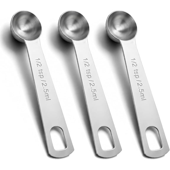 GJX 1/2 Teaspoon Scoop,3Pcs Glossy 1/2 Teaspoon Measuring Spoon,2.5Ml,4.45X0.91 Inches,Silver,Glossy,Stainless Steel,Short Handle,Teaspoon Measuring,For Precise Cooking,For Baking