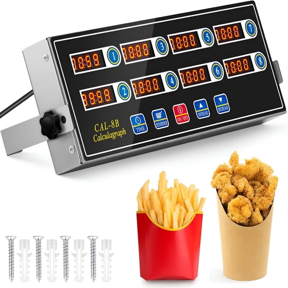 GJX 1 Pack Commercial 8 Channel Digital Kitchen Timer,Multi-Countdown Timer with Loud Alarm&Large Lcd Display,Wall Mount Or Countertop for Restaurant,Fry Station,Baking&Lab Use
