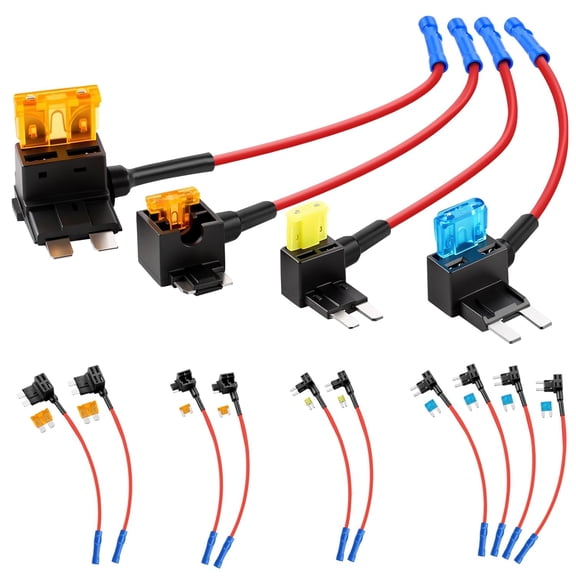 GJX 10 Pack 12V Car Add-A-Circuit Fuse Tap Kit,4 Types Standard Mini Micro2 Low Profile Fuses Taps,Ato Atc Atm Apm Fuse Adapter Jumper for Cars Trucks Boats Rvs