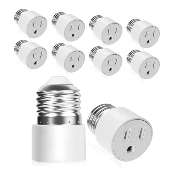GJX 10 Pack Light Socket Outlet Adapter-E26 Light Socket to 3 Prong Plug Adapter 150 Heat-Resistant E26 Light Socket Outlet Light Bulb Adapter Socket Converter for Porch Patio,White