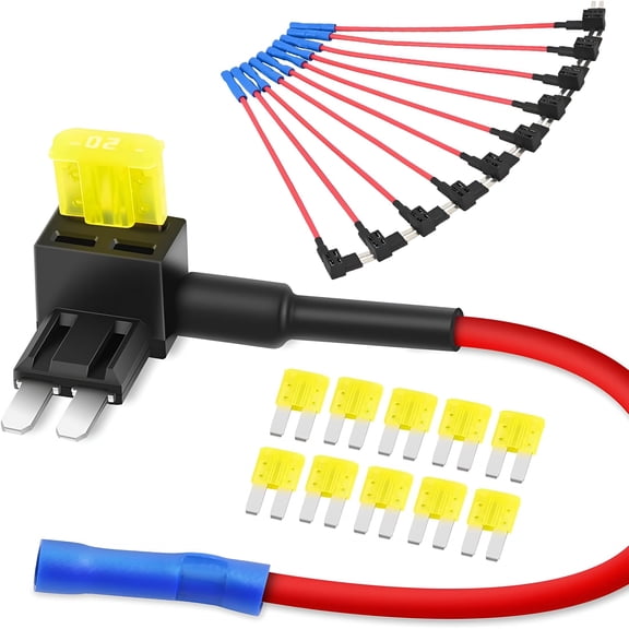 GJX 10 Pack Micro 2 Fuse TAP 12V Car Add a Circuit Blade Adapter with 20A Fuses Holder Add On Dual Circuits Adapters for Cars, Trucks, Boats, Blue, Red, Black, Yellow
