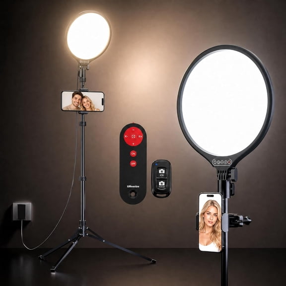 GJX 10" Ring Light with 62" Tripod Stand, Phone Holder and Remote | Dimmable Full-Screen, Led Selfie Light Kit, Adjustable Stand for Video Recording, Makeup, Live Streaming, 2H/4H/8H Timer