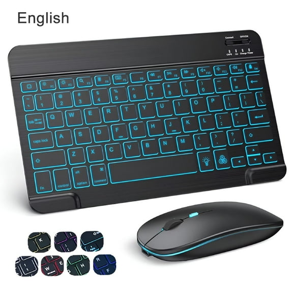 GJX 10 inch Backlit Keyboard and Mouse Bluetooth Keyboard for IOS Android Windows Wireless Keyboard and Mouse