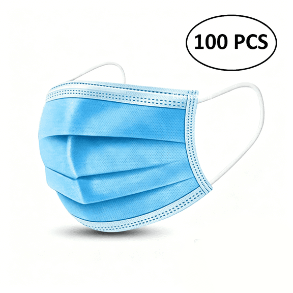 GJX 100 Pcs Disposable 3 Ply Ear Loop Breathable Face Guard Masks-Pack of 100