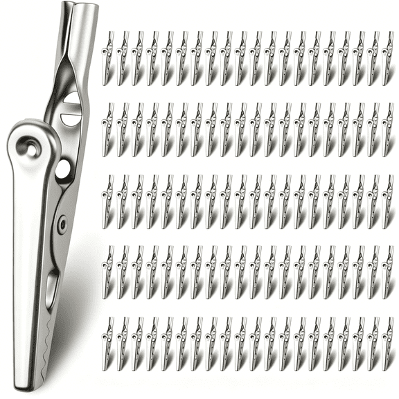 GJX 100 Pcs Metal Alligator Clips 2 Inch, 51Mm Electrical Steel Crocodile Clips Spring Clamps Silver Tone Nickel Plated