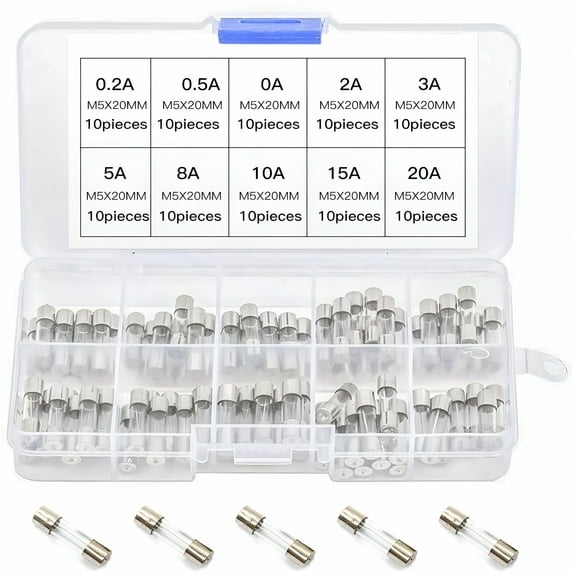 GJX 100 Pieces Fine Fuse Glass Tube Fuses 0.2A-20A Amp Assorted Kit With Storage Box 5 X 20Mm Assortment Box