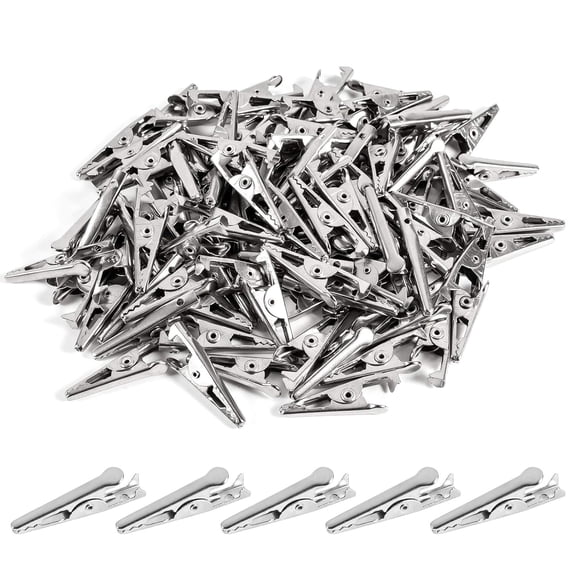 GJX 100Pcs 1.06In / 27Mm Mini Metal Alligator Clips, Crocodile Clamps Silver Tone Nickel Plated Test Line Spring Clamps, Crocodile Clips for Laboratory Electric Testing Work and Cable Lead Clip