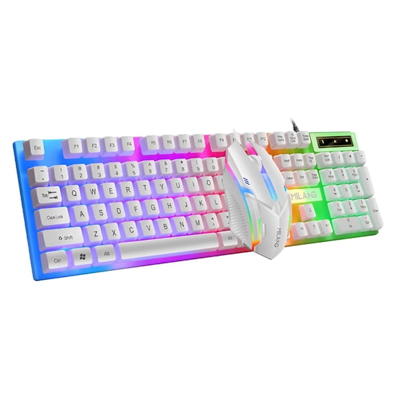 GJX 104-Key Mechanical Feel Gaming Keyboard, RGB Backlit USB Wired Computer Keyboard, Tactile Clicky Keys, Ergonomic Floating Keycaps, Rainbow Illumination for PC Laptop Gamers, Black