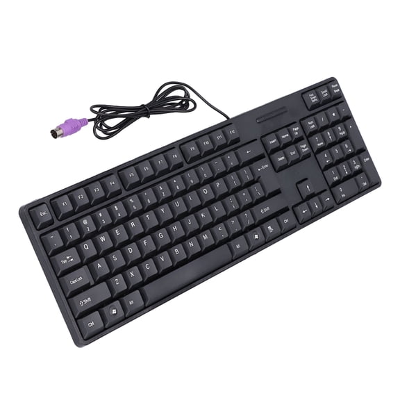 GJX 104 Keys Mini PS2 Wired Keyboard, Standard English Layout Office Computer Accessory for Desktop and Notebook, 1.4m Cable
