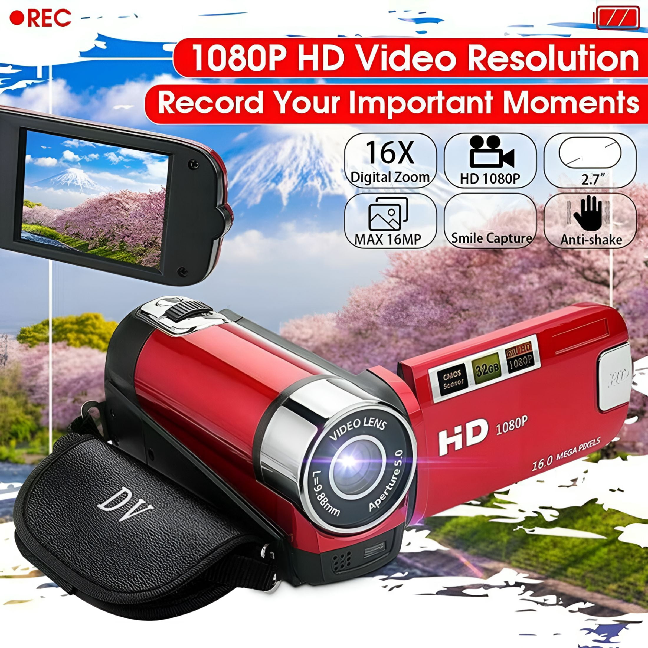 GJX 1080P HD Camcorder Digital Video Camera TFT LCD 24MP 16X Zoom