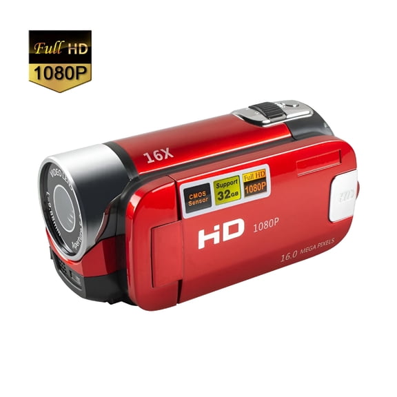GJX 1080P HD Video Camera Camcorder for Vlogging, 16X Digital Zoom 2.7 Inch 270 Rotating Screen, Portable Digital Recorder with Fill Light & Webcam Function for Travel Streaming Events, Red