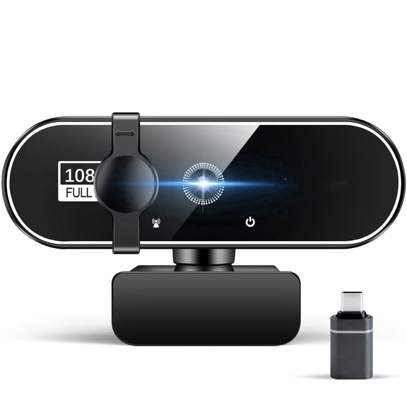 GJX 1080P Webcam with 2 Microphones for Laptop, Autofocus Webcam with Noise-Cancelling, Conference Streaming Pc Usb Webcam, 1080P Webcam Black
