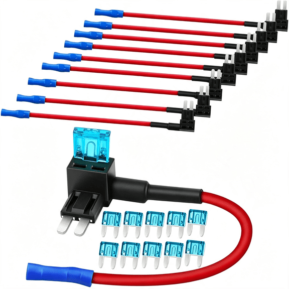GJX 10Pcs Mini Fuse Tap 12V Car Atr Blade Fuse Holder, Car Add-A-Circuit Fuse Tap Adapter with Blade Fuse, Mini Atm Apm Add on Dual Circuit Adapter Connector for Trucks Boats