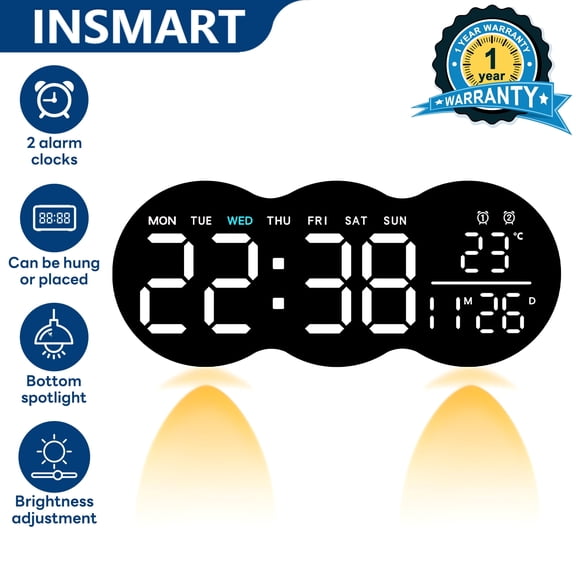 GJX 11" Digital Wall Clock Large Display for Home,Cloud Shape Digital Alarm Clock with Remote Control,Dual Alarm Clock,Temperature,Date,12/24H,Dst for Bedroom, Kitchen,Office,Black