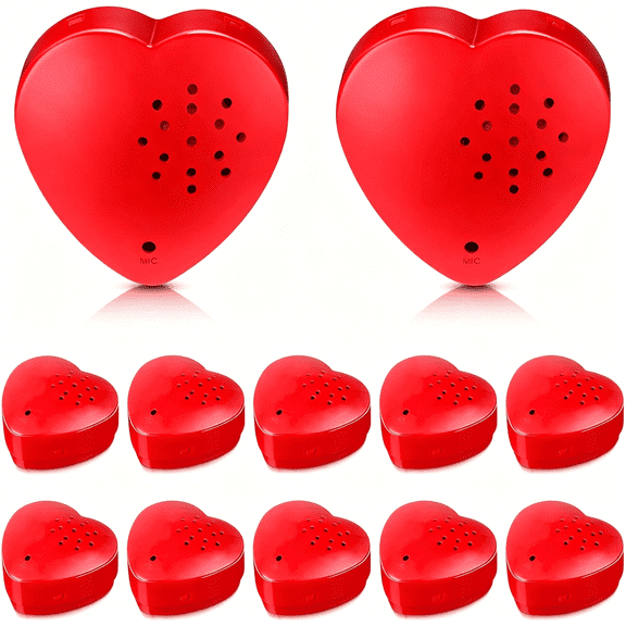 GJX 12 Pack Voice Recorder for Stuffed Animal Push Button Sound Recorder Heart Shaped Recordable Button Voice Recording Device for Plush Toy Bear Module Record Messages