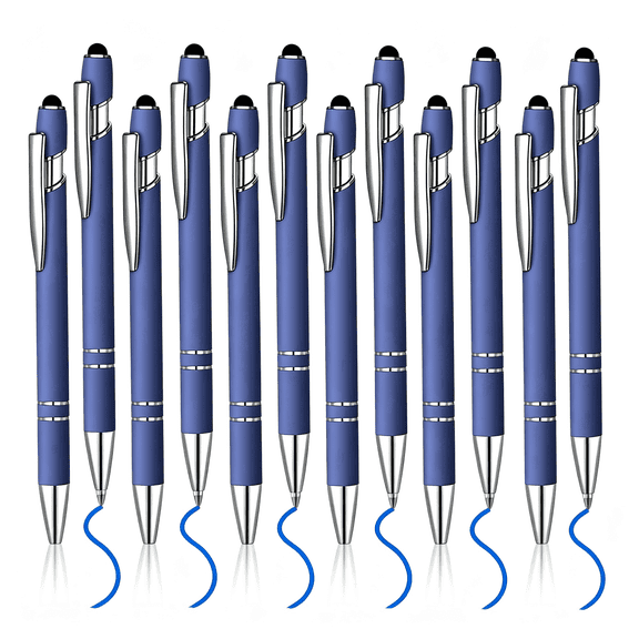 GJX 12 Pcs Blue Ink Ballpoint Pen with Stylus Tip,1.0 Mm Metal Pen Stylus Pen for Touch Screens,2 in 1 Thank You Pen Gift for Friends,Colleagues,Coworker,Office,Family (Blue)