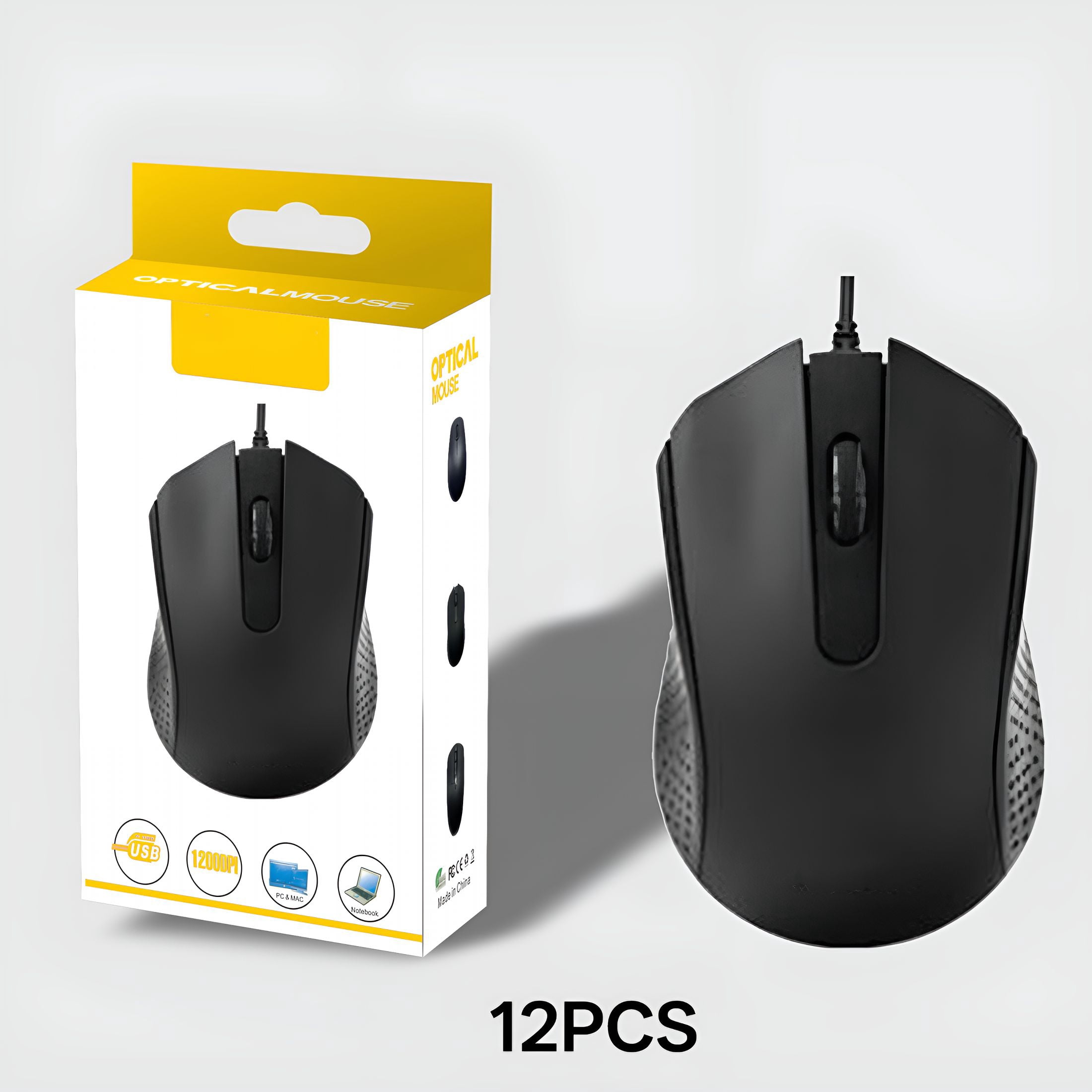 GJX 12 Pcs Wired Computer Mouse Bulk Cord USB Computer Mice Ergonomic Wired Mouse for Pcs,Computers,Laptops,Gaming Office Home Supplies(Black)