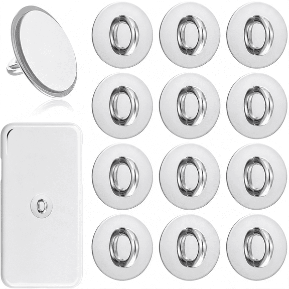 GJX 12Pcs Phone Charm Hook,Silver Metal Finger Ring Stand Adhesive Round Phone Finger Grip Holder Cute Universal Phone Grip Loop for Mobile Phone Case Pad Tablet Diy Accessories
