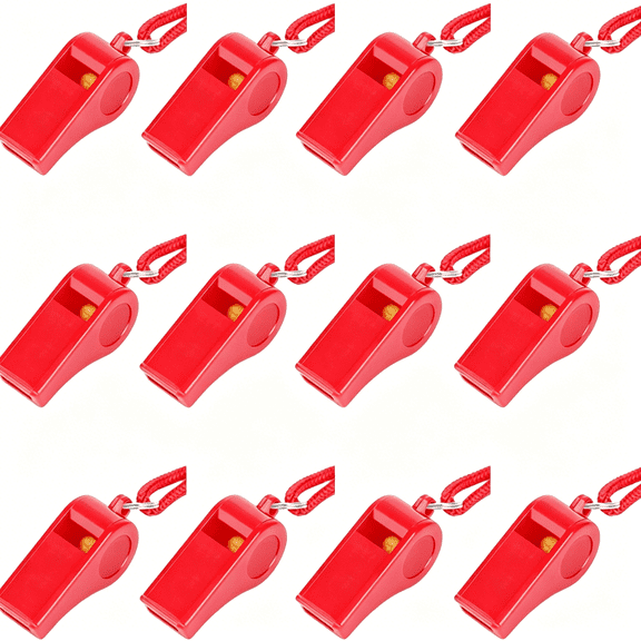 GJX 12Pcs Red Emergency Whistle with Lanyard,Super Loud Plastic Whistles Bulk Perfect for Self-Defense,Lifeguard and Emergencies