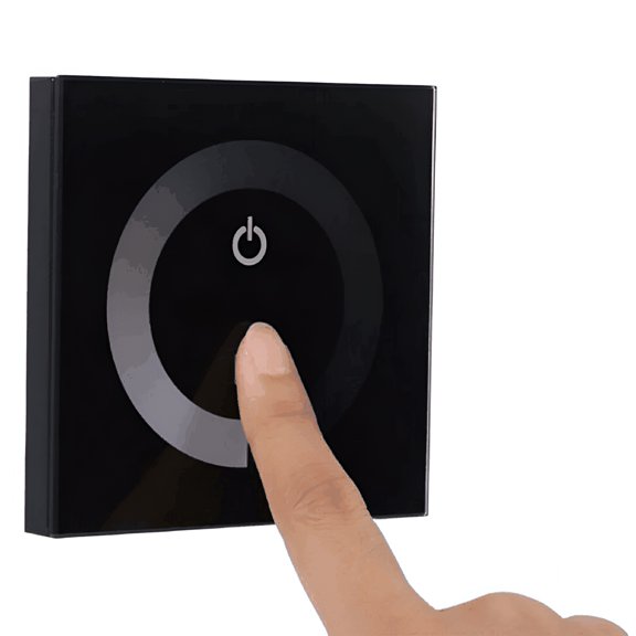 GJX 12V-24V Glass Touch Panel Light Dimmer, Smart Controller Wall Mounted Switch for LED Strips, Single Channel 4A Output, Black Touch Sensor Dimming Switch for Home Office Bedroom