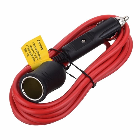 GJX 12V/24V Heavy Duty Extension Cord with Cigarette Lighter Plug Socket,PVC and Metal Red,12''