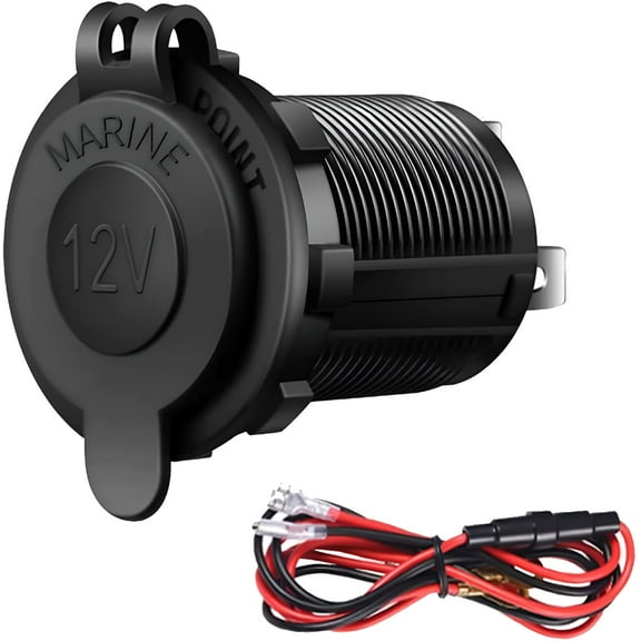 GJX 12V Waterproof Cigarette Lighter Socket with 60cm Cable, Car Marine Motorcycle ATV RV Power Outlet Receptacle Plug for Charging Devices