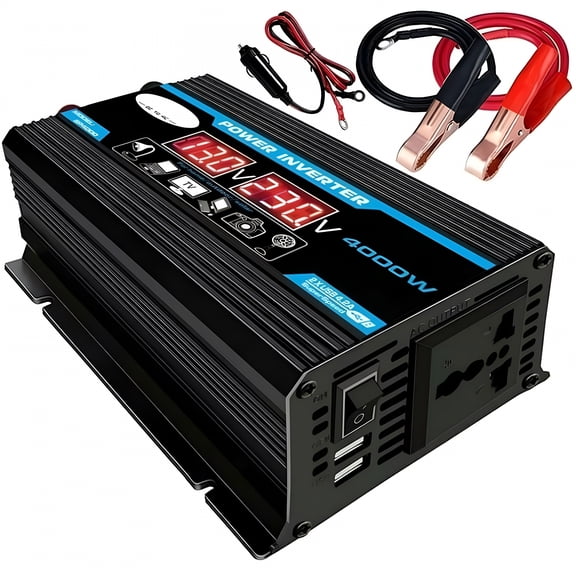 GJX 12V to 220V/110V AC Converter for Cars, Dual USB & Modified Transformer Powerful 4000W Pure Sine Wave Inverter