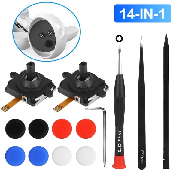 GJX 14-in-1 Analog Joystick Repair Kit for VR Controller, Precision Screwdriver Toolkit with T5 Bits for Quest 2 Gaming VR Electronics DIY Maintenance and Replacement Parts