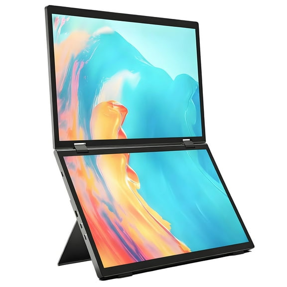 GJX 15.6" 60Hz Portable Laptop Monitor Screen Extender,1080P IPS External Display with Foldable Design,Dual Speakers,USB-C and Micro-USB Travel Monitor for Laptops,Lightweight with Carrying Case