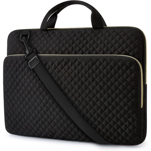 GJX 15.6 Inch Laptop Sleeve 15.6 Laptop Case Protective Case, Shockproof Soft Padded Zipper Cover Carrying Computer Bag with Pocket for Macbook Air, Black with Handle