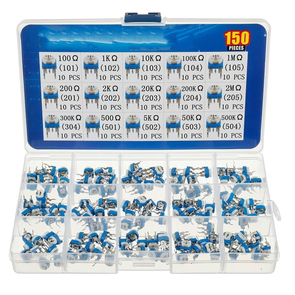 GJX 15 Values 150 Pcs 100 Ohm- 2M Ohm Variable Resistor 6Mm Potentiometer Assortment Kit Packag in a Clear Plastic Box