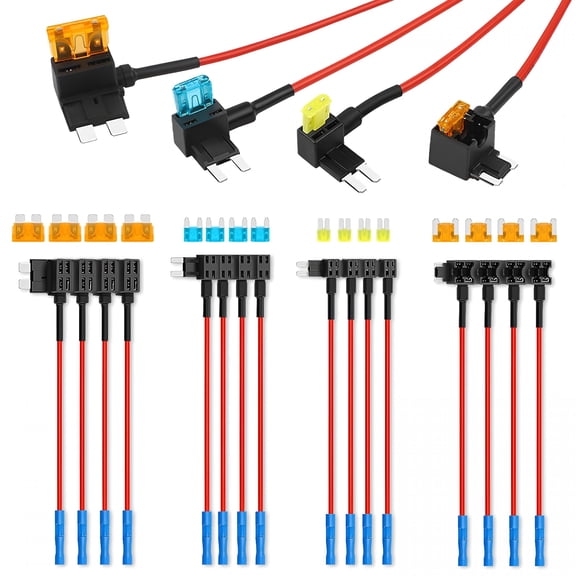 GJX 16 Pack 4 Types Fuse Tap, Upgraded 12V Car Add a Circuit Fuse Tap Kit Standard Mini Micro2 and Low Profile Mini Fuses Taps, ATO ATC ATM APM Fuses Adapter Jumper for Cars Trucks Boats