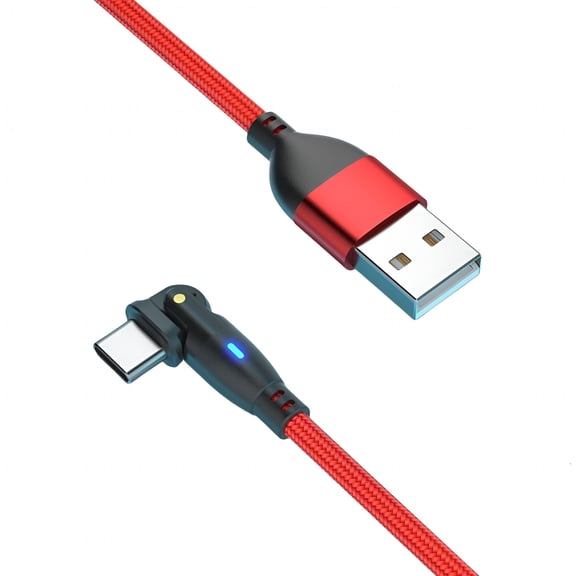 GJX 180 Degree Rotating USB C Cable, Nylon Braided Fast Charging Cord 18W, 480Mbps Data Transfer, LED Indicator, Right Angle Type C Charger for Phone Tablet Laptop, Travel Office