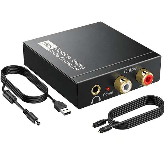 GJX 192Khz Digital to Analog Audio Converter Dac Digital Optical to Rca Analog L/R Converter,Spdif Toslink Optical to 3.5Mm Jack Adapter for Ps3 Hd Dvd Amp Tv Home Cinema-Aluminum Alloy