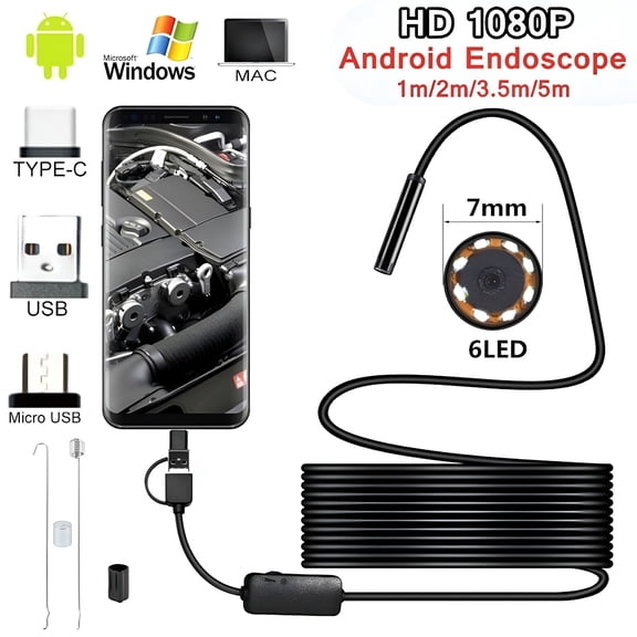 GJX 1M/2M/3.5M/5M 7.0mm Endoscope Camera 1080P HD USB Endoscope with 86LED Cable Waterproof Inspection Borescope for Android PC