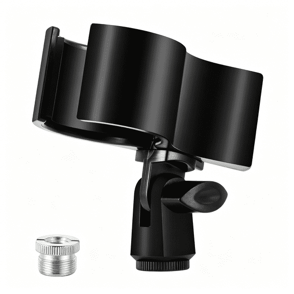 GJX 1Pcs Large Microphone Clip,Adjustable Mic Holder for Microphones with Outer Diameter Range 1.26" to 2.3",With 5/8" Male to 3/8" Female Screw Adapter (Black)