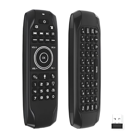 GJX 2.4G Wireless Keyboard with Backlight & Voice Control, Air Mouse Remote for Smart TV Android PC, 6-Axis Gyro Media Controller for Home Theater Gaming Projector, USB Plug and Play